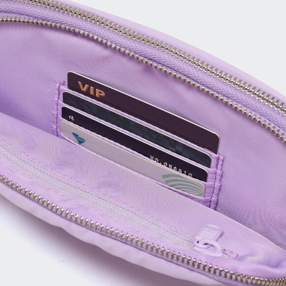 Large Lilac Purple Water-Resistant Nylon Travel Belt Bag with 5 Zipper Pockets - Picture 5 of 8